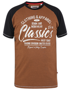 D555 Charmouth Klassische Kleidung Bekleidung Raglan-T-Shirt mit Print Tobacco